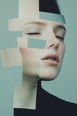 Surreal Portrait of Woman with Fragmented Face Collage Art