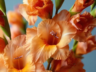 Vibrant Orange Gladiolus Flowers Close-up Bunch Gladioli Bloom Background