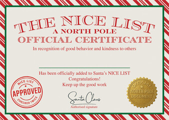 Christmas Nice List Certificate Template — Official Santa Claus North Pole Printable Award