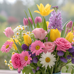  Vibrant floral garden arrangement, element set on transparent background