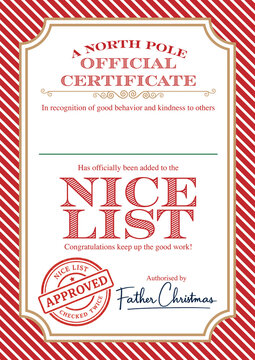 Christmas Nice List Certificate Template &mdash; Official Santa Claus North Pole Printable Award