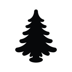 Simple black silhouette of a fir tree on white background