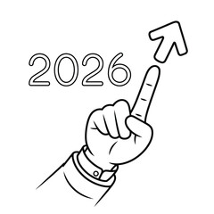 Hand pointing to 2026 with upward arrow indicating growth