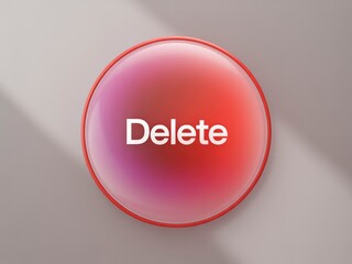 A circular button featuring a gradient background and the word "Delete" prominently displayed in white text.