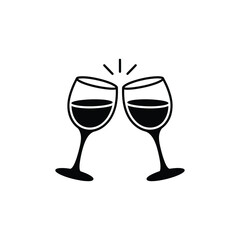 Two hand drawn wine glasses clinking together for a toast