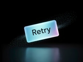 A glowing "Retry" button appears against a dark background, surrounded by a subtle sparkle effect, suggesting a prompt for action or renewal.