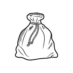 Hand drawn sketch of a simple drawstring bag with a white background