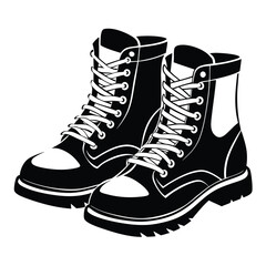 military combat boot black and white silhouette on white background