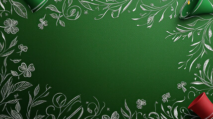 Green floral frame with hand drawn leaves and flowers creating elegant border