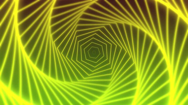 Endless Rotating Yellow Green Neon Hexagonal Tunnel Animation. - Powered by Adobe