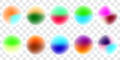 Bright colorful circle gradient set. Round blur gradation background collection. Iridescent radial blurry shape pack for poster, banner, leaflet, brochure. Eps10