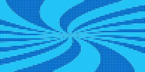 Pop art halftone background. Comic starburst pattern. Blue banner with star speech bubble. Vintage duotone texture. Gradient wow design. Cartoon superhero print. Vector illustration.