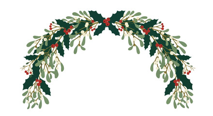 A festive illustration of a Christmas garland featuring holly, mistletoe, and berries, perfect for holiday decorations and seasonal designs.
