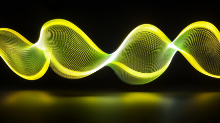 Yellow light wave ribbon flowing across dark background with glowing motion