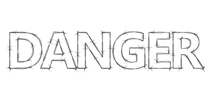 The word 'DANGER' made from 3D rendered barbed wire