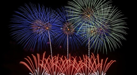 Fototapeta premium Colorful Fireworks Display Brightly Lighting Up Night Sky for Celebration