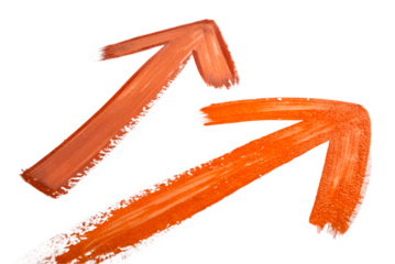 Orange paint brush stroke arrows moving upward and diagonally over clear backdrop