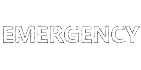 The word 'EMERGENCY' made from 3D rendered barbed wire