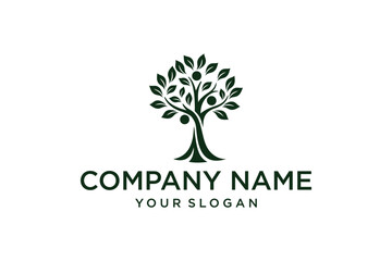 Green Tree Logo with Human Figures Symbolizing Community, Growth, and Nature