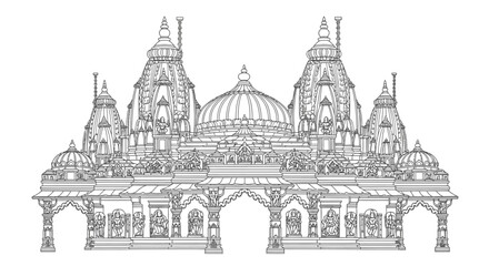 Detailed Line Art of an Ornate Temple Entrance.
