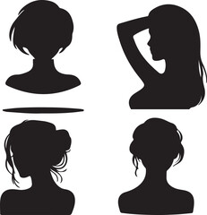 Female Hairstyle Silhouettes Collection &ndash; Elegant, Casual, Modern Haircut Poses in Black Vector Style