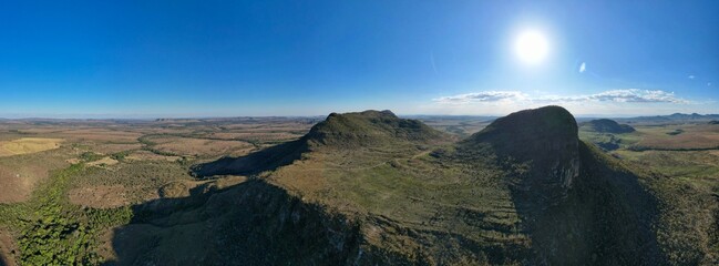 Aerial view of rocky plateau and valley