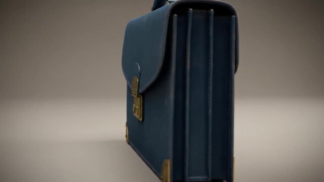 Blue leather briefcase with brass hardware
