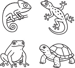 Cold-Blooded Creatures Black and White Vector Illustration.eps