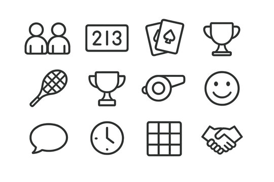 Casual Competition Icons. Casual competition. Line outline icon set of casual competition: two players,