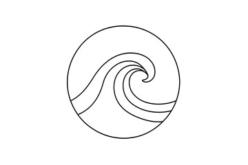 Minimal Wave Elegance. Ocean Breeze. minimalistic one-line drawing of an ocean wave curling into a circle,