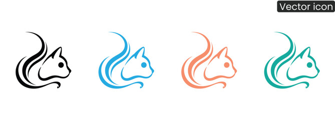 Discover elegant, minimalist cat head logos in striking black, blue, coral, and teal. Perfect for modern branding, pet services, and creative projects.