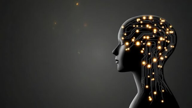 An illustration blends tech and creativity, with lights glowing around a silhouette, symbolizing the growth of intelligence