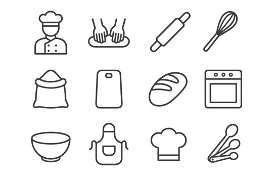 Culinary Icon Set. Culinary craftsmanship. Line outline icon set of culinary craftsmanship: baker, hands