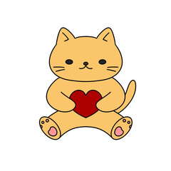 A cartoon cat holding a heart in its mouth