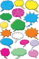 Collection of Comic Style Speech Bubbles and Thought Bubbles in Various Shapes and Bright Colors Vector Illustration