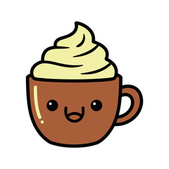 Cute coffee cup with whipped cream isolated on white background silhouette