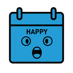 Happy calendar face silhouette isolated on white background