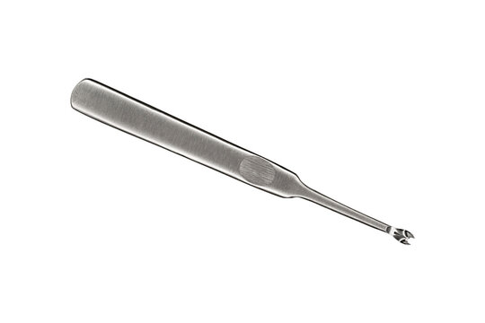 Stainless steel watch spring bar removal tool with textured flat handle is isolated.