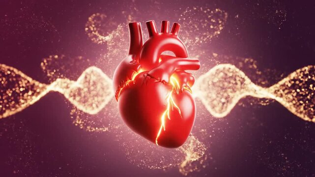 Realistic 3D Anatomical Human Heart Beating and Pulsing Animation on Red Background