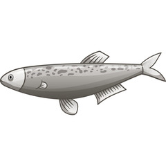 A Single Gray Fish With Speckled Markings and Fins Displayed Against a Transparent Background in Realistic Style