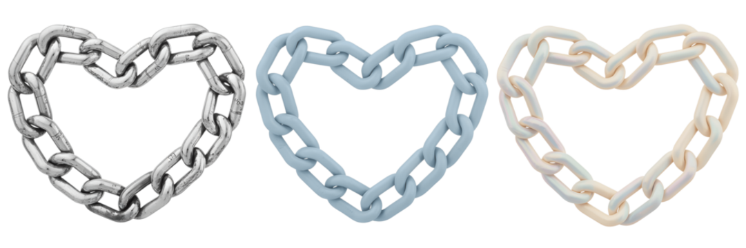 Three chain hearts isolated on transparent background - Powered by Adobe