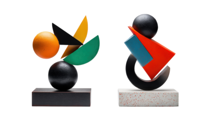 Abstract Sculpture Art: Bold abstract sculptures featuring geometric shapes and expressive forms, isolated on a Transparent background, PNG file.