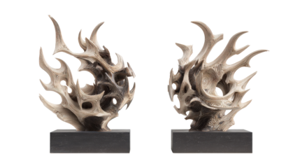 Abstract Sculpture Art: Bold abstract sculptures with dynamic forms and intricate detailing, isolated on a Transparent background, PNG file.