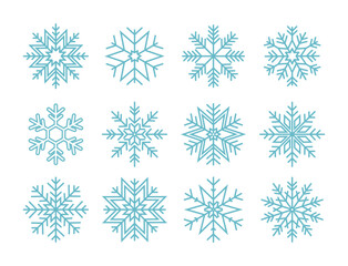 Set of snowflake with different ornaments. Vector illustration