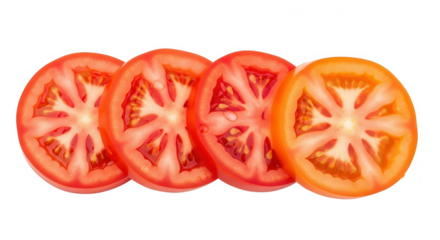 Four slices of ripe red tomato isolated on transparent background