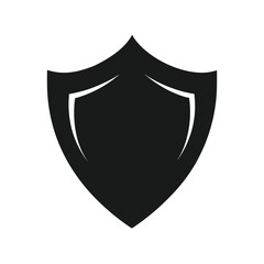 Minimal shield emblem silhouette vector illustration with white background for protection and security