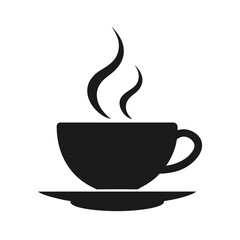 Minimal teacup with steam silhouette vector illustration with white background for beverage and cafe design themes