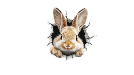 Cute Rabbit Peeking Through Wall on Transparent Background