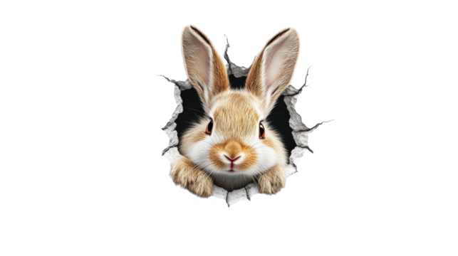 Cute Rabbit Peeking Through Wall on Transparent Background - Powered by Adobe