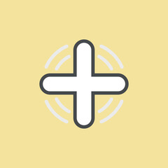 Obraz premium Vector illustration of a medical cross or plus symbol with a subtle radiating effect, symbolizing health, help, addition, and positive impact.